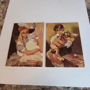 Art Prints Little Girl with Cat Little Boy with Dog.  Adorable!!